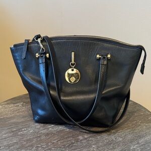 ANTONIO MELANI Black Leather Shoulder Bag with Gold Charm